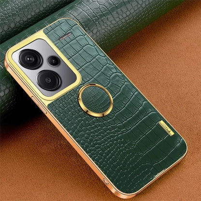 For Xiaomi Redmi Note 13 Pro+ 5G Case Leather+TPU Crocodile Texture Ring Kickstand Phone Back Shell