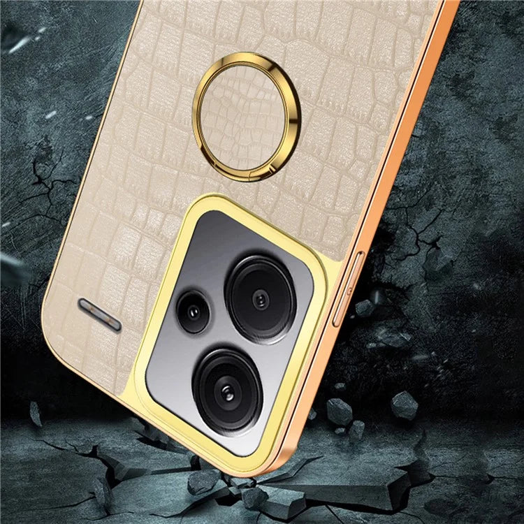 For Xiaomi Redmi Note 13 Pro+ 5G Case Leather+TPU Crocodile Texture Ring Kickstand Phone Back Shell