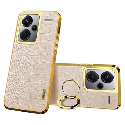 For Xiaomi Redmi Note 13 Pro+ 5G Case Leather+TPU Crocodile Texture Ring Kickstand Phone Back Shell