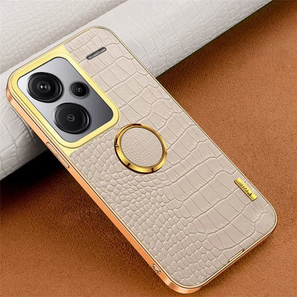 For Xiaomi Redmi Note 13 Pro+ 5G Case Leather+TPU Crocodile Texture Ring Kickstand Phone Back Shell