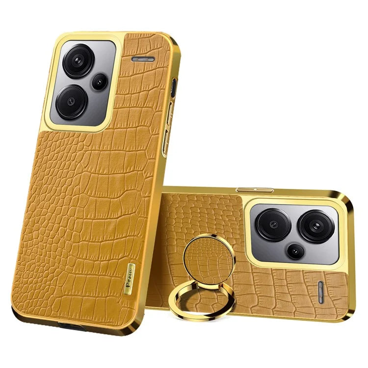 For Xiaomi Redmi Note 13 Pro+ 5G Case Leather+TPU Crocodile Texture Ring Kickstand Phone Back Shell