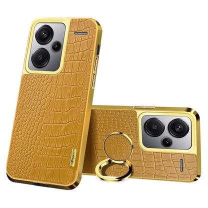 For Xiaomi Redmi Note 13 Pro+ 5G Case Leather+TPU Crocodile Texture Ring Kickstand Phone Back Shell