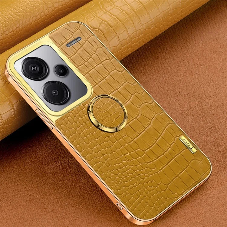 For Xiaomi Redmi Note 13 Pro+ 5G Case Leather+TPU Crocodile Texture Ring Kickstand Phone Back Shell