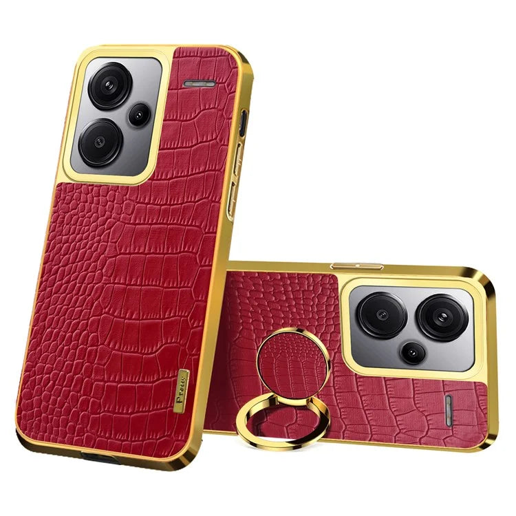 For Xiaomi Redmi Note 13 Pro+ 5G Case Leather+TPU Crocodile Texture Ring Kickstand Phone Back Shell