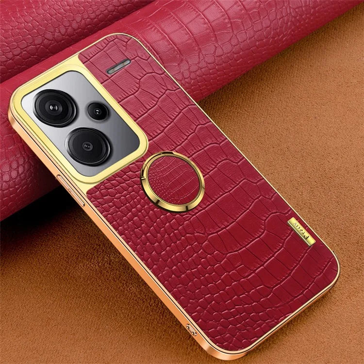 For Xiaomi Redmi Note 13 Pro+ 5G Case Leather+TPU Crocodile Texture Ring Kickstand Phone Back Shell