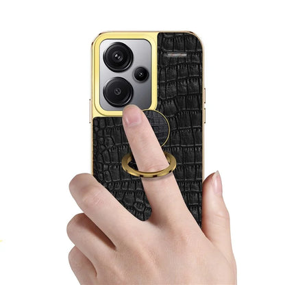 For Xiaomi Redmi Note 13 Pro+ 5G Case Leather+TPU Crocodile Texture Ring Kickstand Phone Back Shell