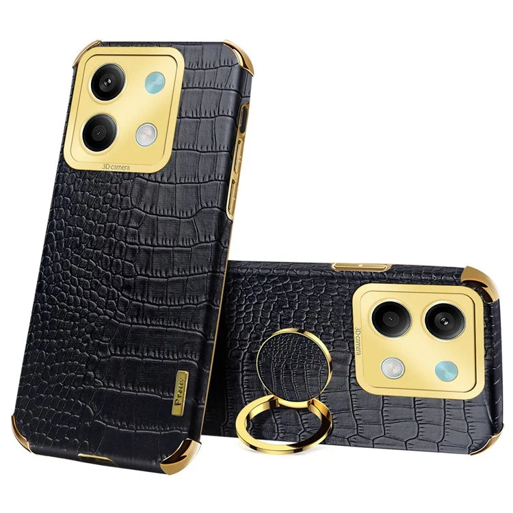 For Xiaomi Redmi Note 13 5G Case Crocodile Texture Leather+TPU Phone Shell Protector with Ring Kickstand