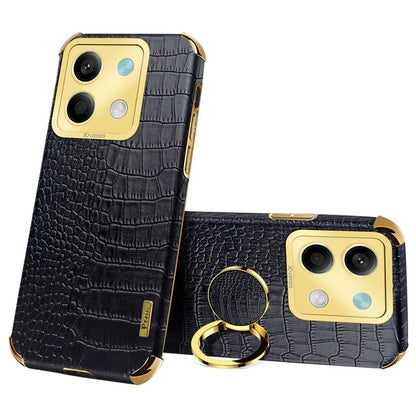 For Xiaomi Redmi Note 13 5G Case Crocodile Texture Leather+TPU Phone Shell Protector with Ring Kickstand