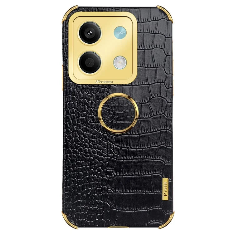 For Xiaomi Redmi Note 13 5G Case Crocodile Texture Leather+TPU Phone Shell Protector with Ring Kickstand