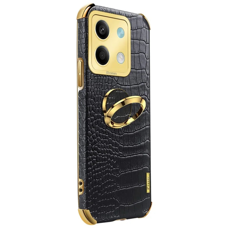 For Xiaomi Redmi Note 13 5G Case Crocodile Texture Leather+TPU Phone Shell Protector with Ring Kickstand