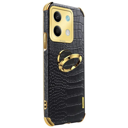 For Xiaomi Redmi Note 13 5G Case Crocodile Texture Leather+TPU Phone Shell Protector with Ring Kickstand