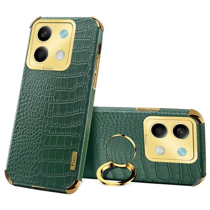 For Xiaomi Redmi Note 13 5G Case Crocodile Texture Leather+TPU Phone Shell Protector with Ring Kickstand
