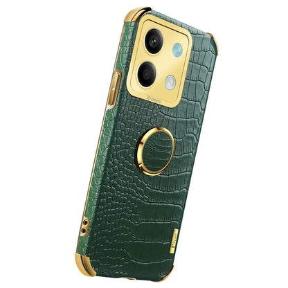 For Xiaomi Redmi Note 13 5G Case Crocodile Texture Leather+TPU Phone Shell Protector with Ring Kickstand