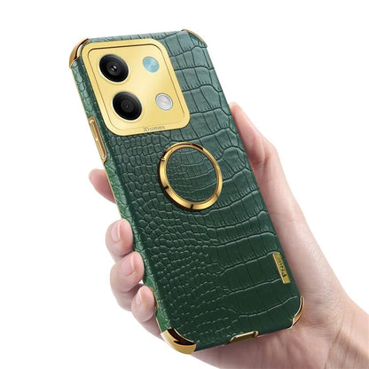For Xiaomi Redmi Note 13 5G Case Crocodile Texture Leather+TPU Phone Shell Protector with Ring Kickstand