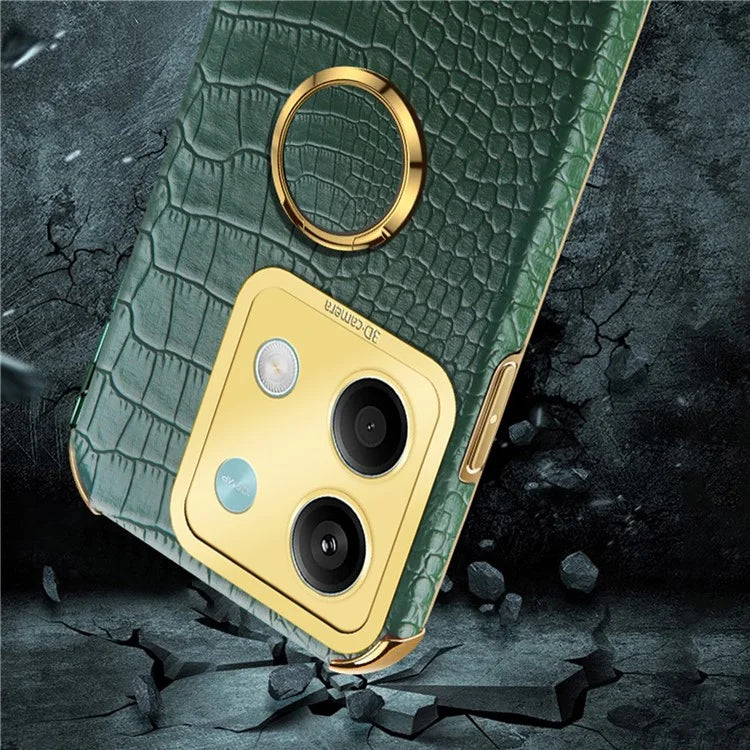 For Xiaomi Redmi Note 13 5G Case Crocodile Texture Leather+TPU Phone Shell Protector with Ring Kickstand