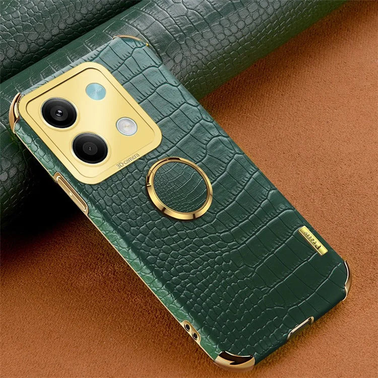 For Xiaomi Redmi Note 13 5G Case Crocodile Texture Leather+TPU Phone Shell Protector with Ring Kickstand