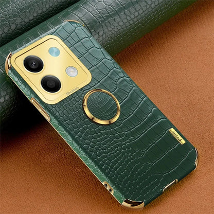 For Xiaomi Redmi Note 13 5G Case Crocodile Texture Leather+TPU Phone Shell Protector with Ring Kickstand
