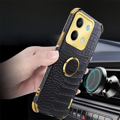 For Xiaomi Redmi Note 13 5G Case Crocodile Texture Leather+TPU Phone Shell Protector with Ring Kickstand