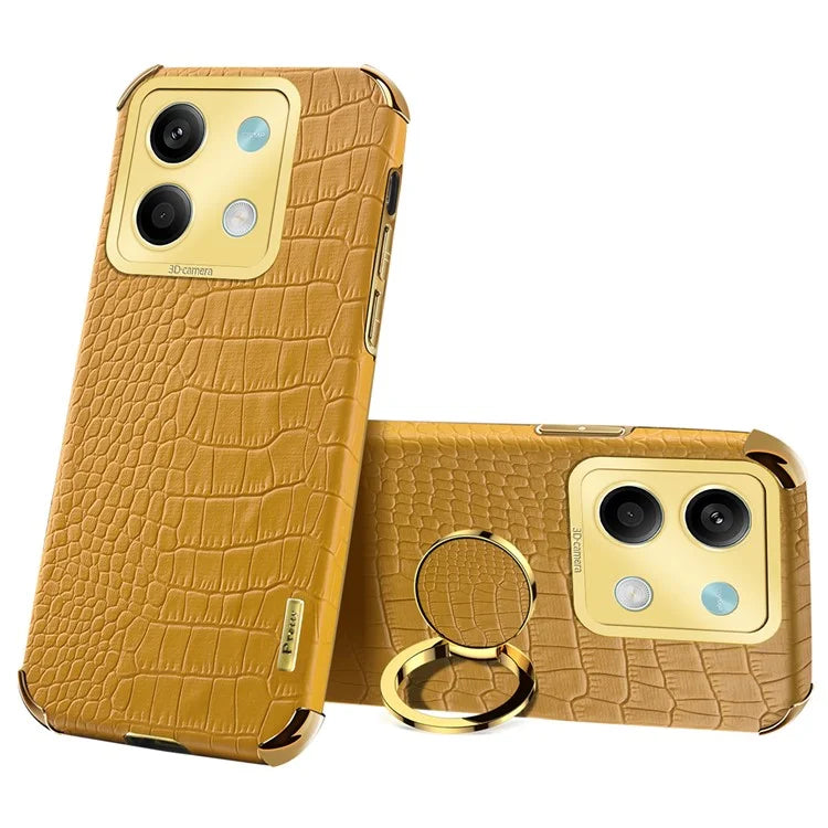 For Xiaomi Redmi Note 13 5G Case Crocodile Texture Leather+TPU Phone Shell Protector with Ring Kickstand