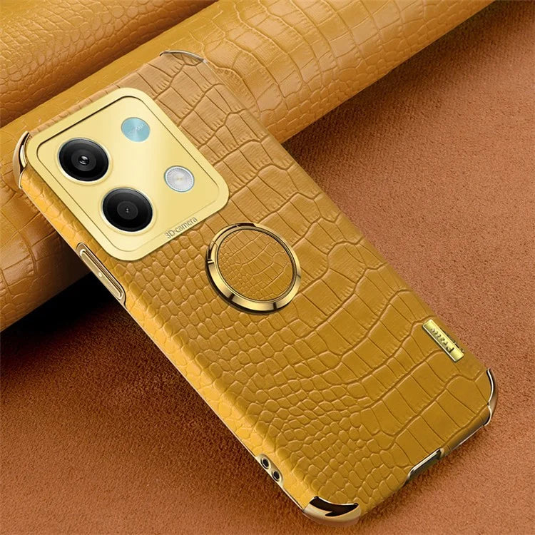 For Xiaomi Redmi Note 13 5G Case Crocodile Texture Leather+TPU Phone Shell Protector with Ring Kickstand