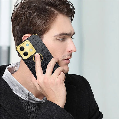 For Xiaomi Redmi Note 13 5G Case Crocodile Texture Leather+TPU Phone Shell Protector with Ring Kickstand