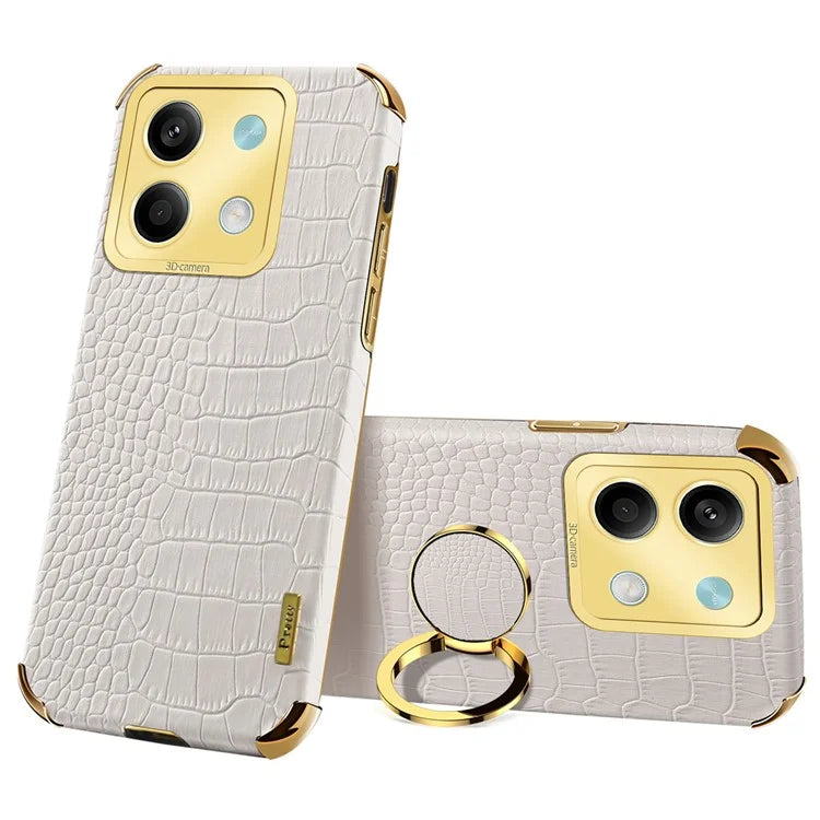 For Xiaomi Redmi Note 13 5G Case Crocodile Texture Leather+TPU Phone Shell Protector with Ring Kickstand