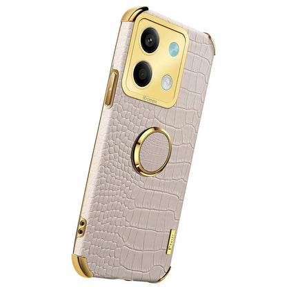 For Xiaomi Redmi Note 13 5G Case Crocodile Texture Leather+TPU Phone Shell Protector with Ring Kickstand
