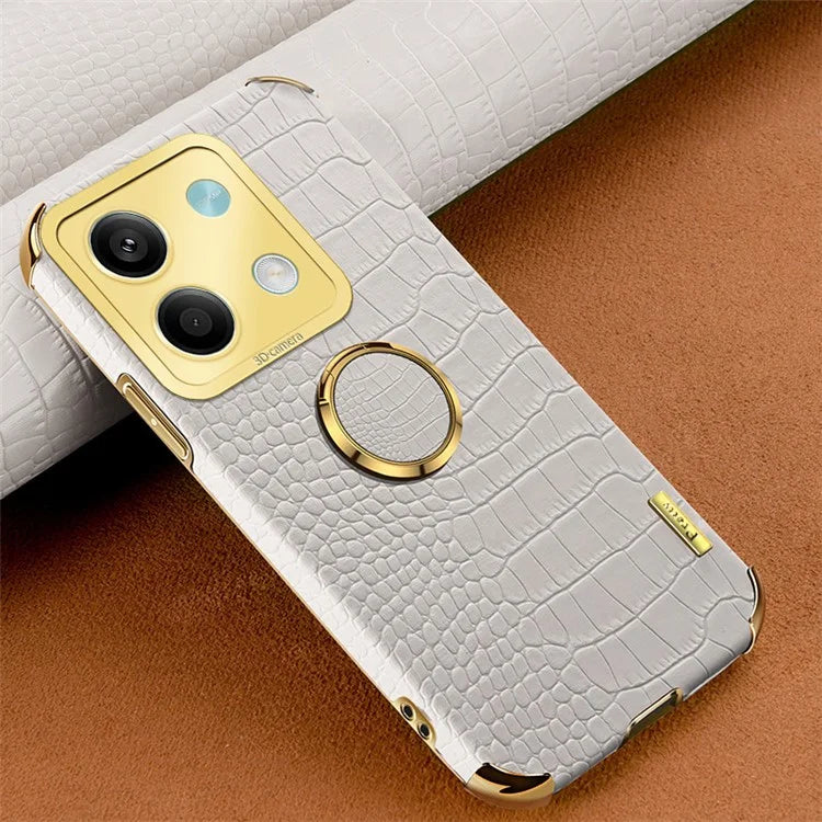 For Xiaomi Redmi Note 13 5G Case Crocodile Texture Leather+TPU Phone Shell Protector with Ring Kickstand