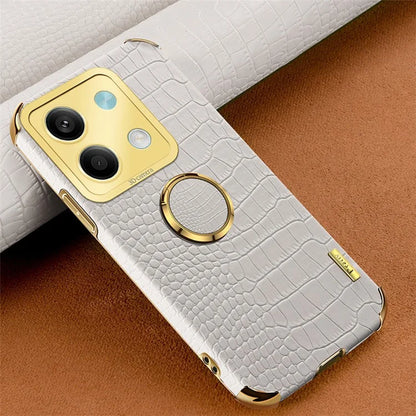 For Xiaomi Redmi Note 13 5G Case Crocodile Texture Leather+TPU Phone Shell Protector with Ring Kickstand