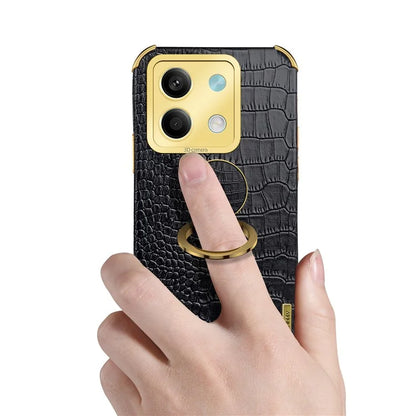 For Xiaomi Redmi Note 13 5G Case Crocodile Texture Leather+TPU Phone Shell Protector with Ring Kickstand