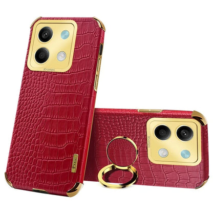 For Xiaomi Redmi Note 13 5G Case Crocodile Texture Leather+TPU Phone Shell Protector with Ring Kickstand