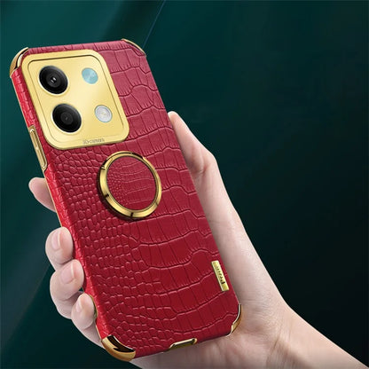 For Xiaomi Redmi Note 13 5G Case Crocodile Texture Leather+TPU Phone Shell Protector with Ring Kickstand