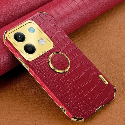 For Xiaomi Redmi Note 13 5G Case Crocodile Texture Leather+TPU Phone Shell Protector with Ring Kickstand