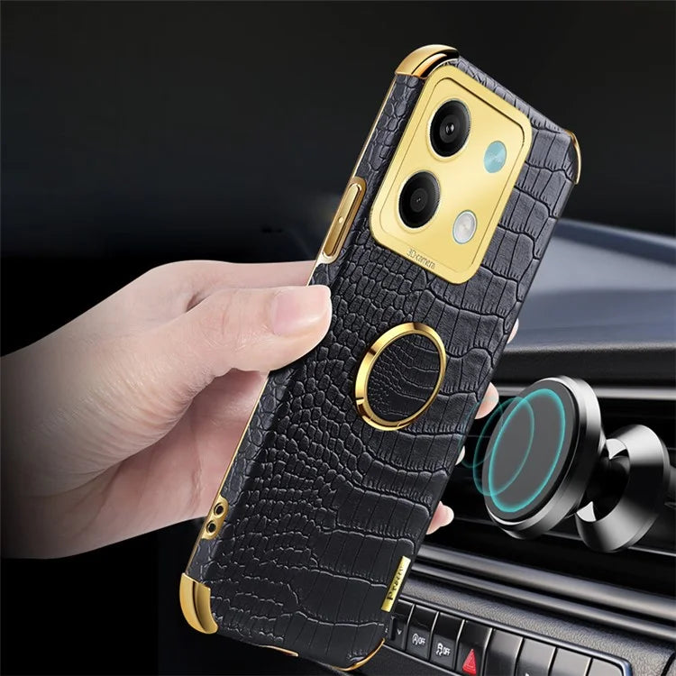 For Xiaomi Redmi Note 13 5G Case Crocodile Texture Leather+TPU Phone Shell Protector with Ring Kickstand