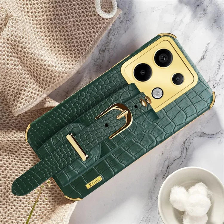 For Xiaomi Redmi Note 13 Pro 5G / Poco X6 5G Case PU Leather+TPU Wristband Phone Cover