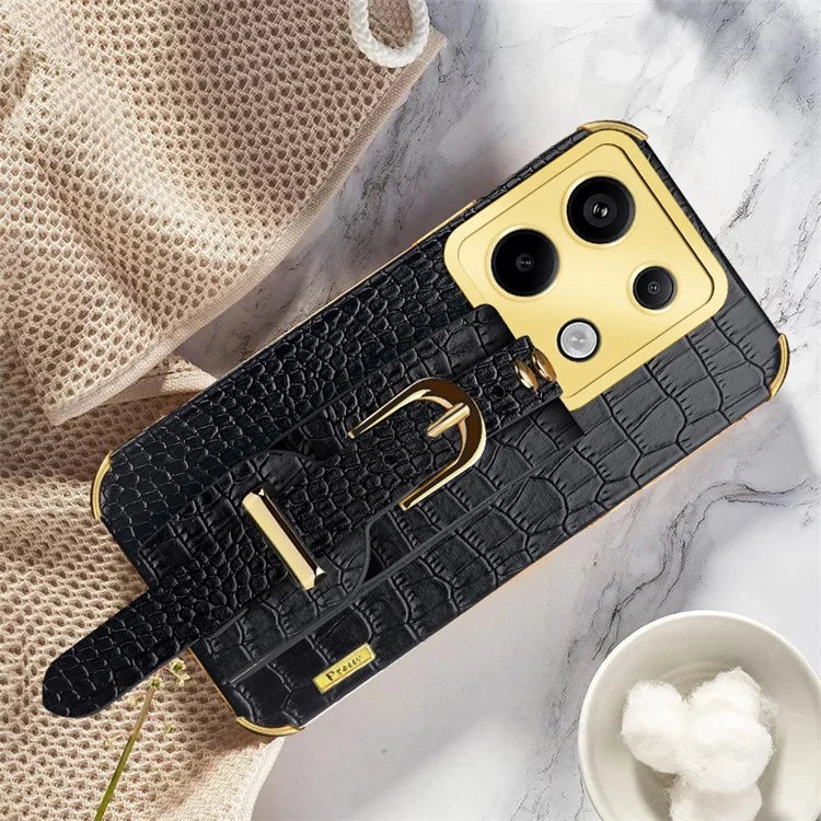 For Xiaomi Redmi Note 13 Pro 5G / Poco X6 5G Case PU Leather+TPU Wristband Phone Cover