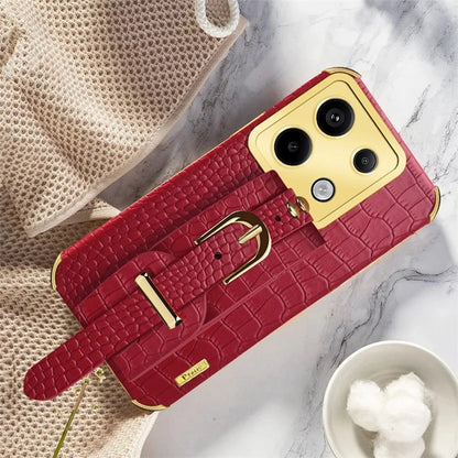 For Xiaomi Redmi Note 13 Pro 5G / Poco X6 5G Case PU Leather+TPU Wristband Phone Cover