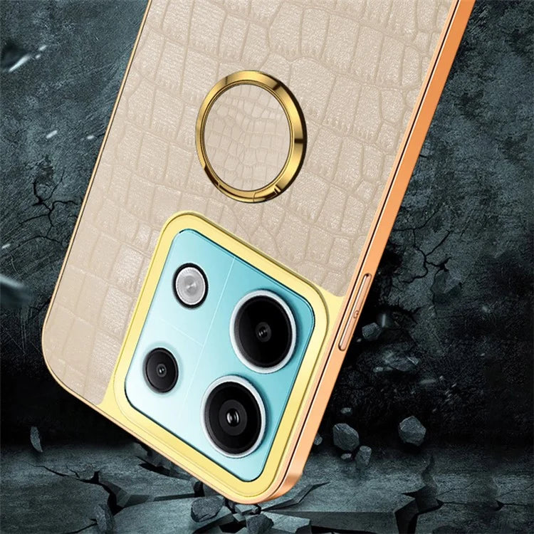 For Xiaomi Redmi Note 13 Pro 5G / Poco X6 5G Case Crocodile Texture Leather+TPU Ring Kickstand Phone Cover