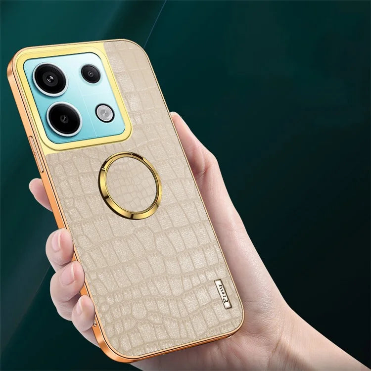 For Xiaomi Redmi Note 13 Pro 5G / Poco X6 5G Case Crocodile Texture Leather+TPU Ring Kickstand Phone Cover