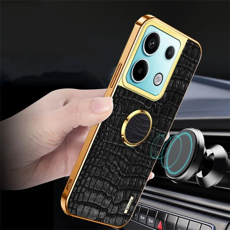 For Xiaomi Redmi Note 13 Pro 5G / Poco X6 5G Case Crocodile Texture Leather+TPU Ring Kickstand Phone Cover