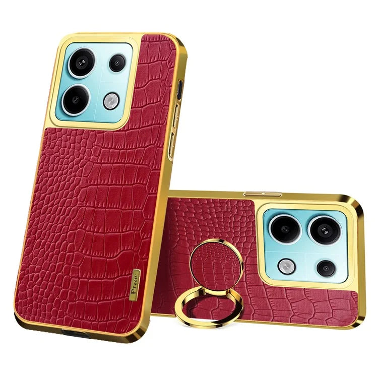 For Xiaomi Redmi Note 13 Pro 5G / Poco X6 5G Case Crocodile Texture Leather+TPU Ring Kickstand Phone Cover