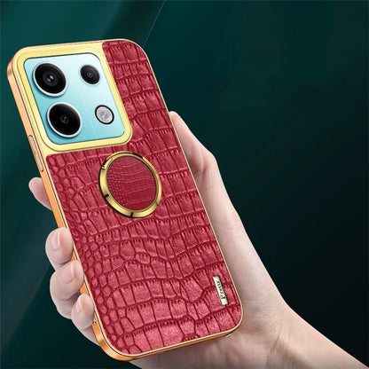 For Xiaomi Redmi Note 13 Pro 5G / Poco X6 5G Case Crocodile Texture Leather+TPU Ring Kickstand Phone Cover