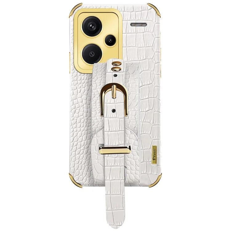 For Xiaomi Redmi Note 13 Pro+ 5G Case Crocodile Texture Wristband Electroplating Phone Cover