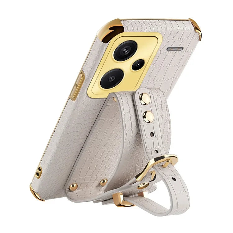 For Xiaomi Redmi Note 13 Pro+ 5G Case Crocodile Texture Wristband Electroplating Phone Cover