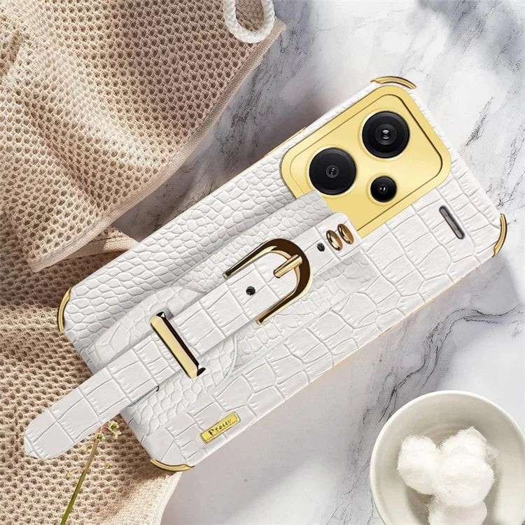 For Xiaomi Redmi Note 13 Pro+ 5G Case Crocodile Texture Wristband Electroplating Phone Cover