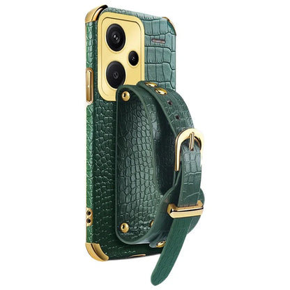 For Xiaomi Redmi Note 13 Pro+ 5G Case Crocodile Texture Wristband Electroplating Phone Cover