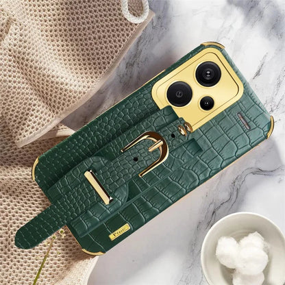 For Xiaomi Redmi Note 13 Pro+ 5G Case Crocodile Texture Wristband Electroplating Phone Cover