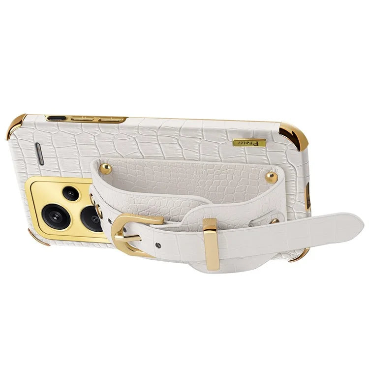 For Xiaomi Redmi Note 13 Pro+ 5G Case Crocodile Texture Wristband Electroplating Phone Cover