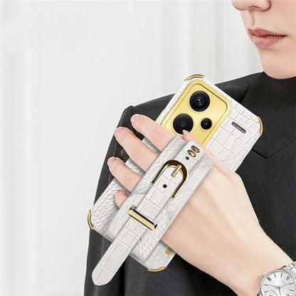 For Xiaomi Redmi Note 13 Pro+ 5G Case Crocodile Texture Wristband Electroplating Phone Cover