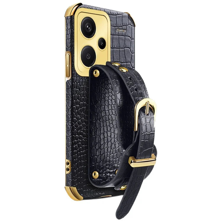 For Xiaomi Redmi Note 13 Pro+ 5G Case Crocodile Texture Wristband Electroplating Phone Cover